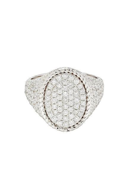 Chevalieres Signet Ring, 18k White Gold & Diamonds
